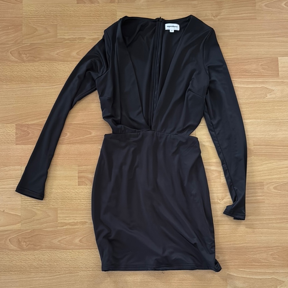 Superdown Black Ruched Wrap Bodycon Dress